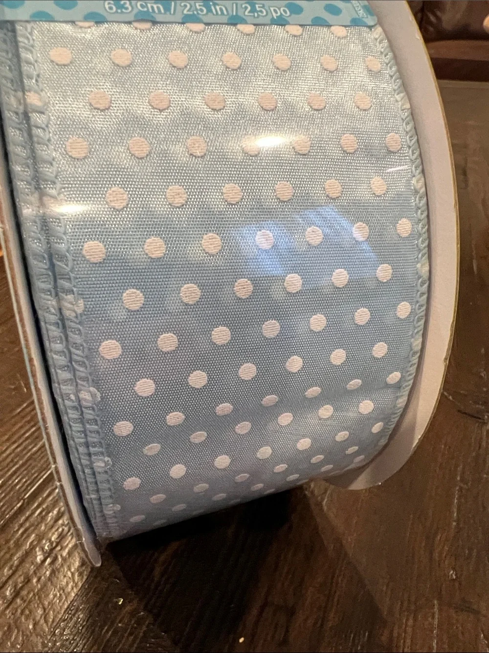 Kirkland Signature Polka Dot Wire-Edged Ribbon - Light Blue 50 yard 2.5inc width